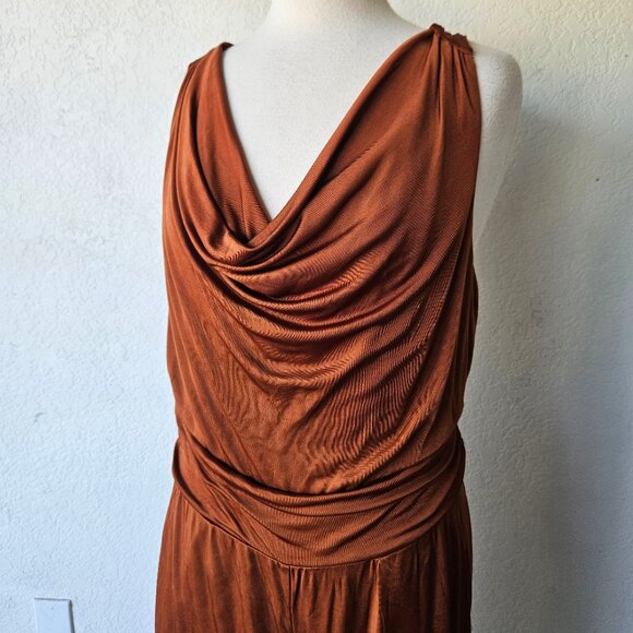 Anthropologie Maeve Enchantment Jumpsuit Rust Orange Cowl Neck Draped Size L - Picture 3 of 7